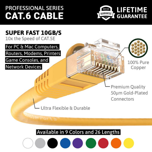 Ethernet Patch Cable CAT6 Cable UTP Booted - Yellow - Professional Series - 10Gigabit/Sec Network/High Speed Internet Cable, 550MHZ