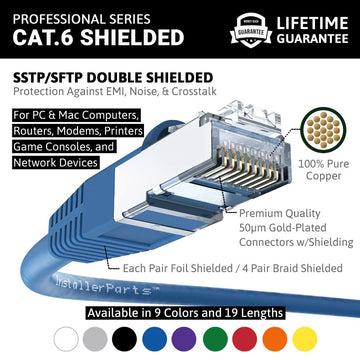 Ethernet Patch Cable CAT6 Cable Shield - Blue - Professional Series - 10Gigabit/Sec Network/Internet Cable, 550MHZ
