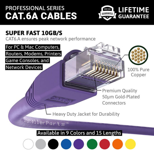 Ethernet Patch Cable CAT6A Cable UTP Booted - Purple - Professional Series - 10Gigabit/Sec Network/Internet Cable, 550MHZ