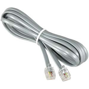 InstallerParts RJ11 modular telephone cord extension, straight wiring, silver, 14 ft