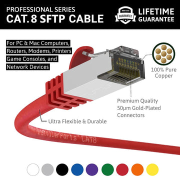 Ethernet Patch Cable CAT8 Shield Cable 26awg - Red - Professional Series - 40Gigabit/Sec Network/Internet Cable, 2000MHZ