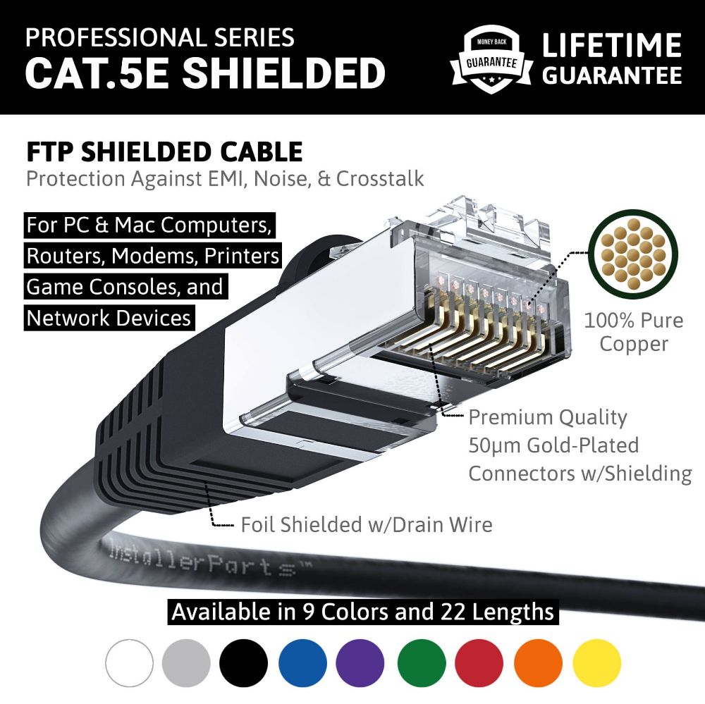 Eth Cable Router Ethernet Patch Cable CAT5E Cable Shield - Black - Professional Series