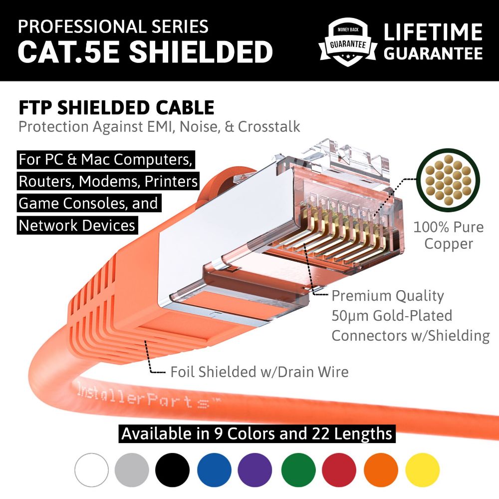 Ethernet Patch Cable CAT5E Cable Shield - Orange - Professional Series - 1Gigabit/Sec Network/Internet Cable, 350MHZ