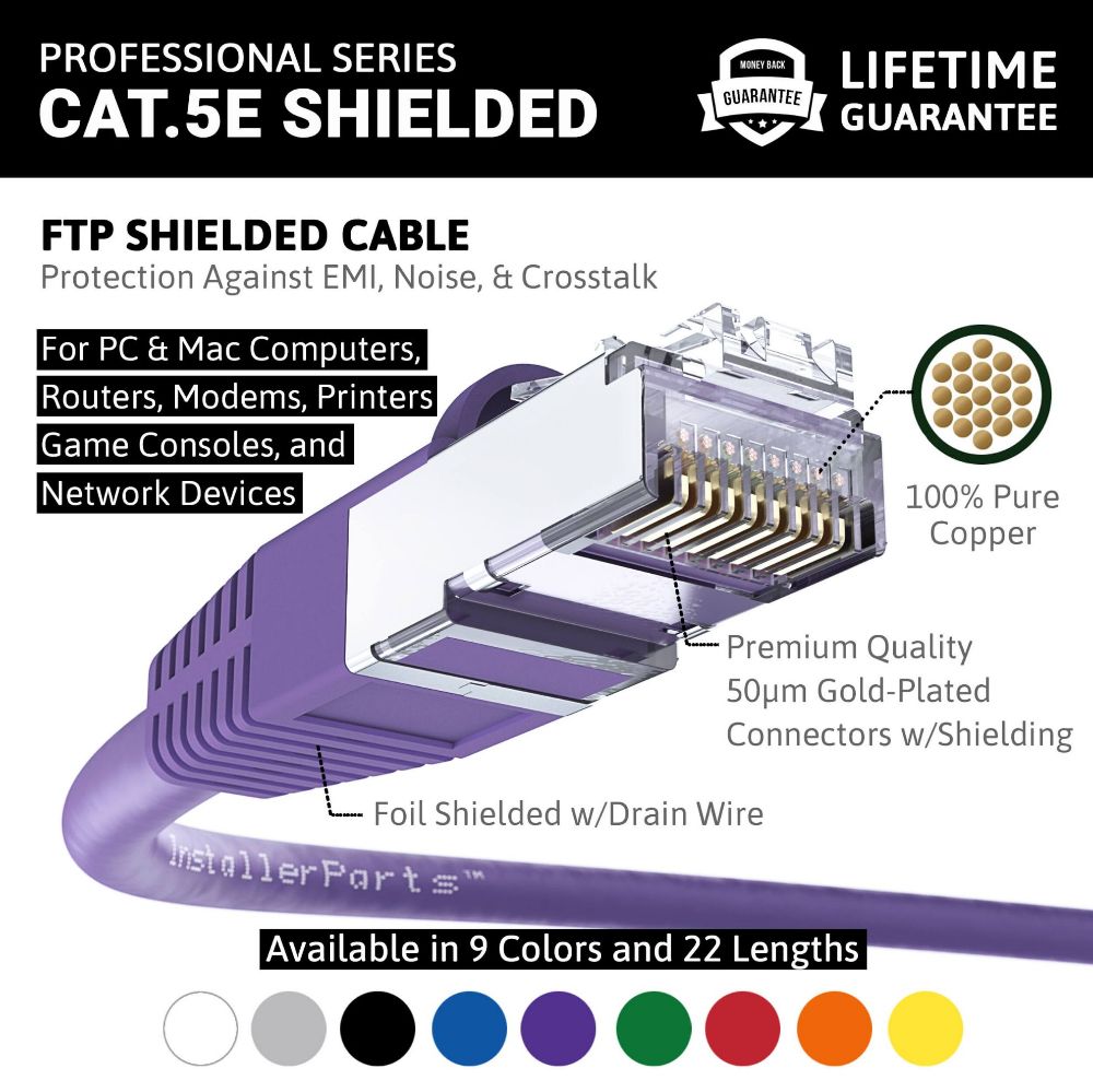 Ethernet Patch Cable CAT5E Cable Shield - Purple - Professional Series - 1Gigabit/Sec Network/Internet Cable, 350MHZ