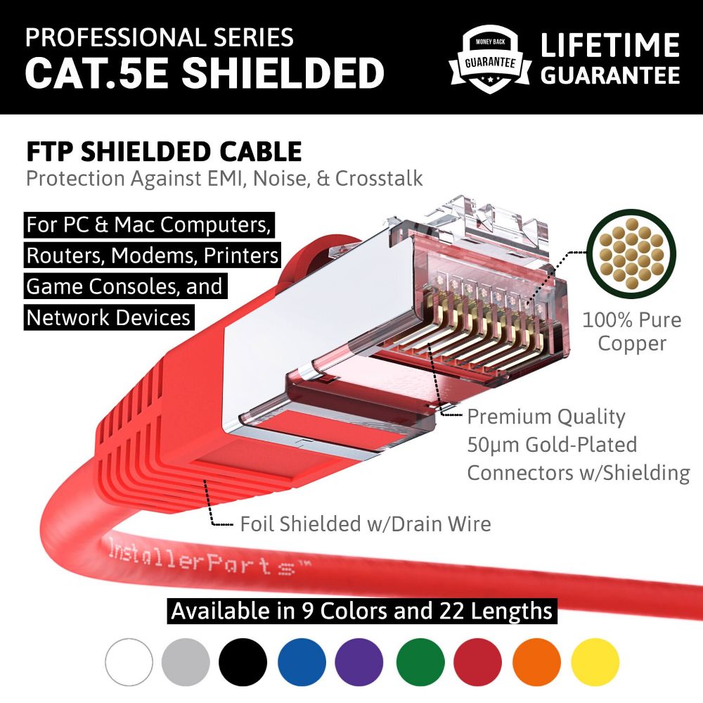 Ethernet Patch Cable CAT5E Cable Shield - Red - Professional Series - 1Gigabit/Sec Network/Internet Cable, 350MHZ