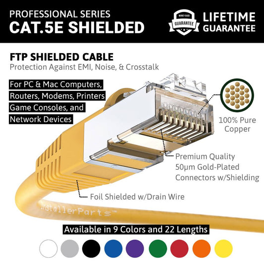 Ethernet Patch Cable CAT5E Cable Shield - Yellow - Professional Series - 1Gigabit/Sec Network/Internet Cable, 350MHZ