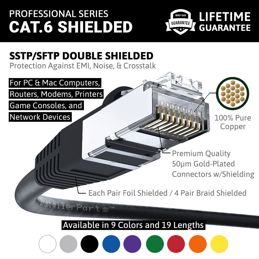 Ethernet Patch Cable CAT6 Cable Shield - Black - Professional Series