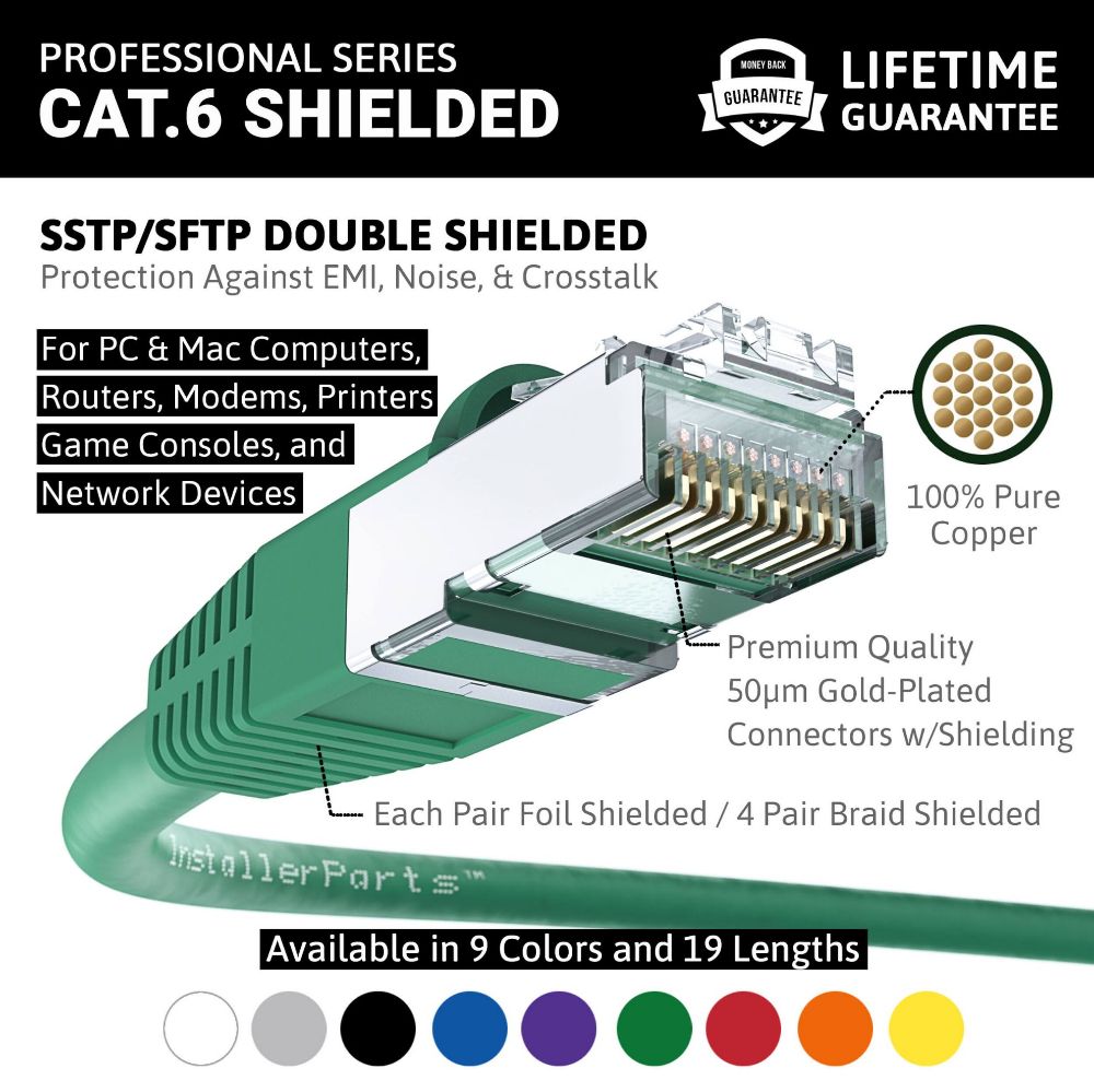 Ethernet Patch Cable CAT6 Cable Shield - Green - Professional Series - 10Gigabit/Sec Network/Internet Cable, 550MHZ