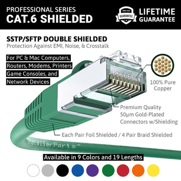 Ethernet Patch Cable CAT6 Cable Shield - Green - Professional Series - 10Gigabit/Sec Network/Internet Cable, 550MHZ