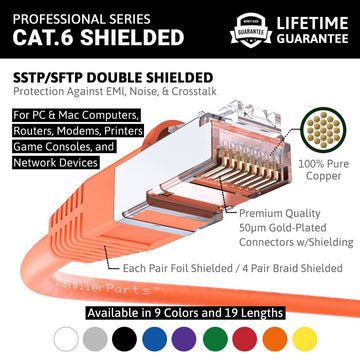Ethernet Patch Cable CAT6 Cable Shield - Orange - Professional Series - 10Gigabit/Sec Network/Internet Cable, 550MHZ