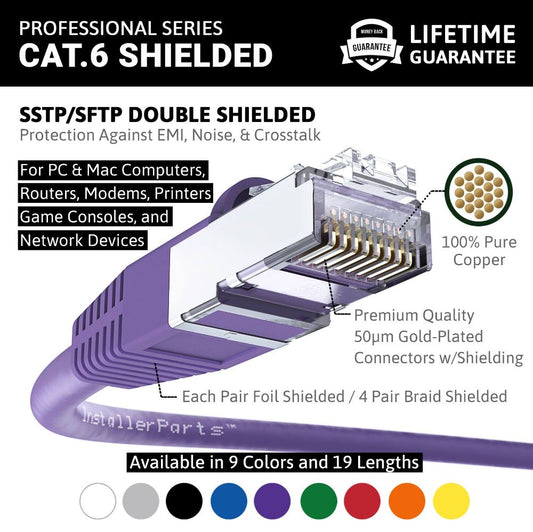 Ethernet Patch Cable CAT6 Cable Shield - Purple - Professional Series - 10Gigabit/Sec Network/Internet Cable, 550MHZ