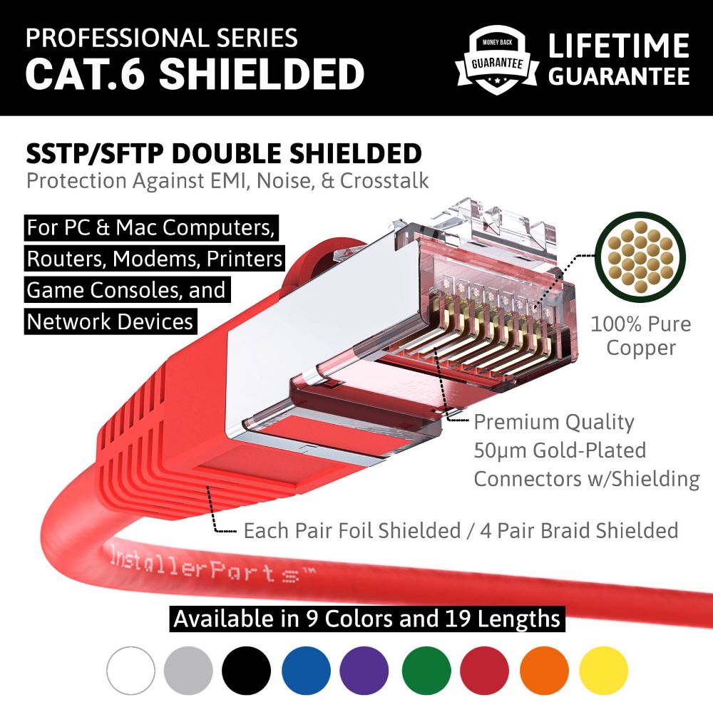 Ethernet Patch Cable CAT6 Cable Shield - Red - Professional Series - 10Gigabit/Sec Network/Internet Cable, 550MHZ
