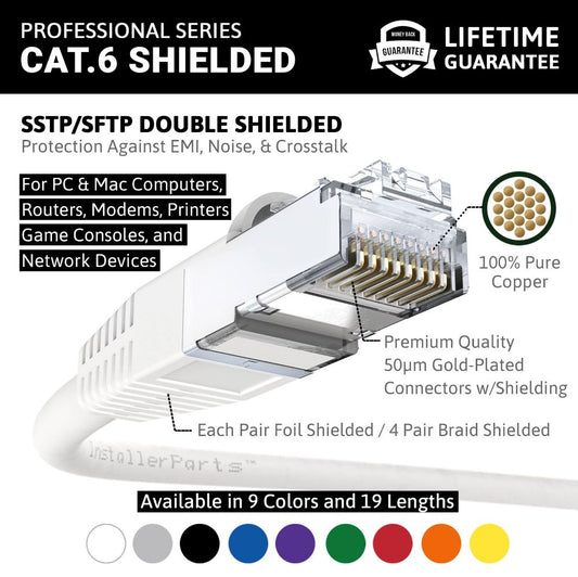 Ethernet Patch Cable CAT6 Cable Shield - White - Professional Series - 10Gigabit/Sec Network/Internet Cable, 550MHZ