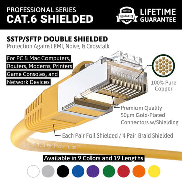 Ethernet Patch Cable CAT6 Cable Shield - Yellow - Professional Series - 10Gigabit/Sec Network/Internet Cable, 550MHZ