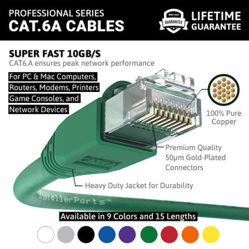 Ethernet Patch Cable CAT6A Cable UTP Booted - Green - Professional Series - 10Gigabit/Sec Network/Internet Cable, 550MHZ