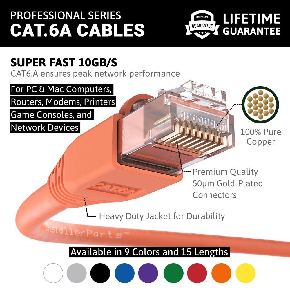 Ethernet Patch Cable CAT6A Cable UTP Booted - Orange - Professional Series - 10Gigabit/Sec Network/Internet Cable, 550MHZ