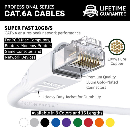 Ethernet Patch Cable CAT6A Cable UTP Booted - White - Professional Series - 10Gigabit/Sec Network/Internet Cable, 550MHZ