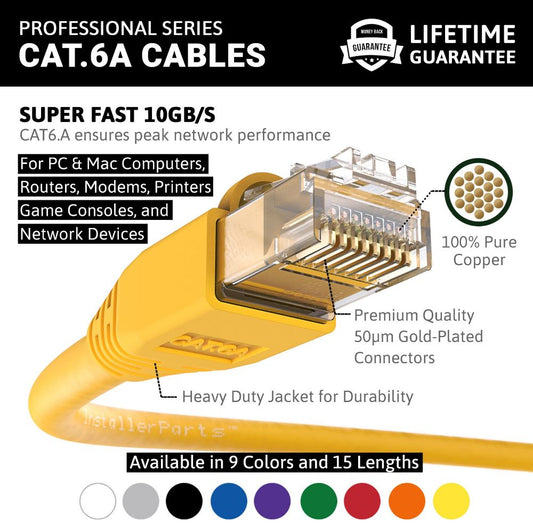 Ethernet Patch Cable CAT6A Cable UTP Booted - Yellow - Professional Series - 10Gigabit/Sec Network/Internet Cable, 550MHZ
